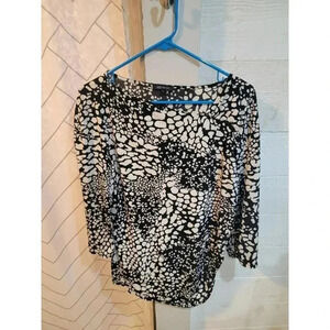 Anne Klein Womens XL Pull on Blouse Pre-owned Black & White 1/2 sleeve